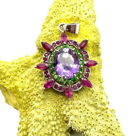 Sterling Amethyst and Gemstone Pendant
